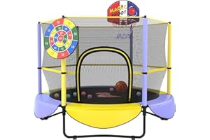 Gardenature Toddler Trampoline for Kids Mini Trampoline Outdoor Indoor Small Trampoline with Net, Basketball Hoop,with Dart Board 5FT