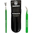 TickCheck Premium Tick Remover Kit - Stainless Steel Tick Remover + Tweezers, Leather Case, and Free Pocket Tick Identificati