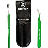 TickCheck Premium Tick Remover Kit - Stainless Steel Tick Remover + Tweezers, Leather Case, and Free Pocket Tick Identificati