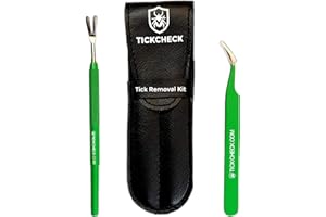 TickCheck Premium Tick Remover Kit - Stainless Steel Tick Remover + Tweezers, Leather Case, and Free Pocket Tick Identificati