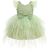 IDOPIP Toddler Girls Birthday Dresses Asymmetrical Ruffle Tulle Tutu Princess Birthday Party Dress Pageant Smocked Bow Gown