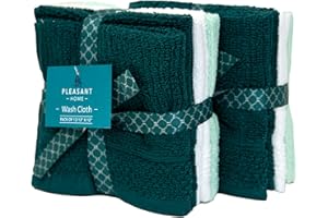 PH Pleasant Home Ribbed Wash Cloths Set - 12 Pack (12” x 12”) – 509 GSM - 100% Ring Spun Cotton Wash Cloth - Super Soft and Highly Absorbent Face Towels (Green, White, Mint)
