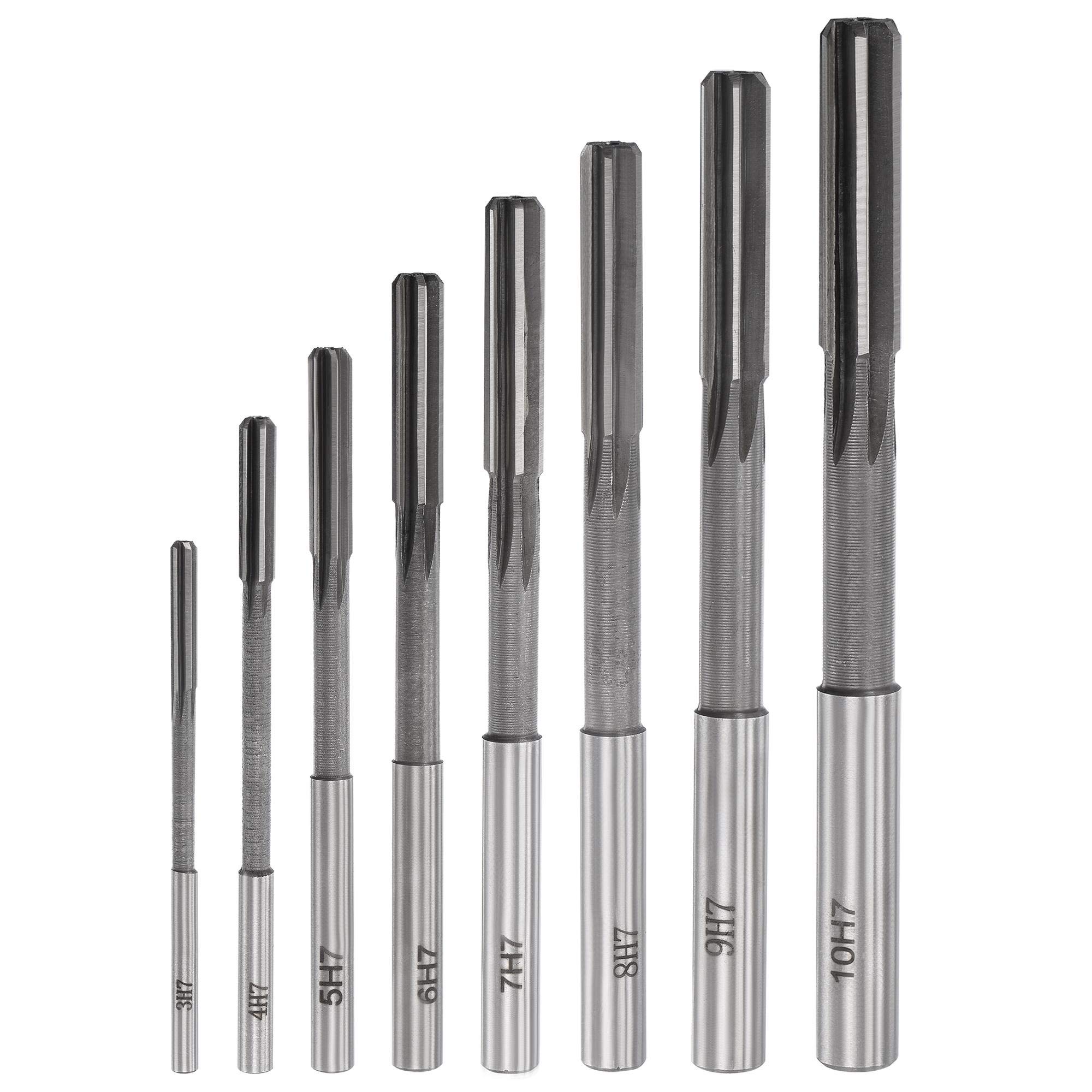 sourcing map Chucking Reamer Set Lathe Machine Reamer Straight Flute Milling Cutter High Speed Steel H7 Tolerance (3mm 4mm 5mm 6mm 7mm 8mm 9mm 10mm) 8pcs