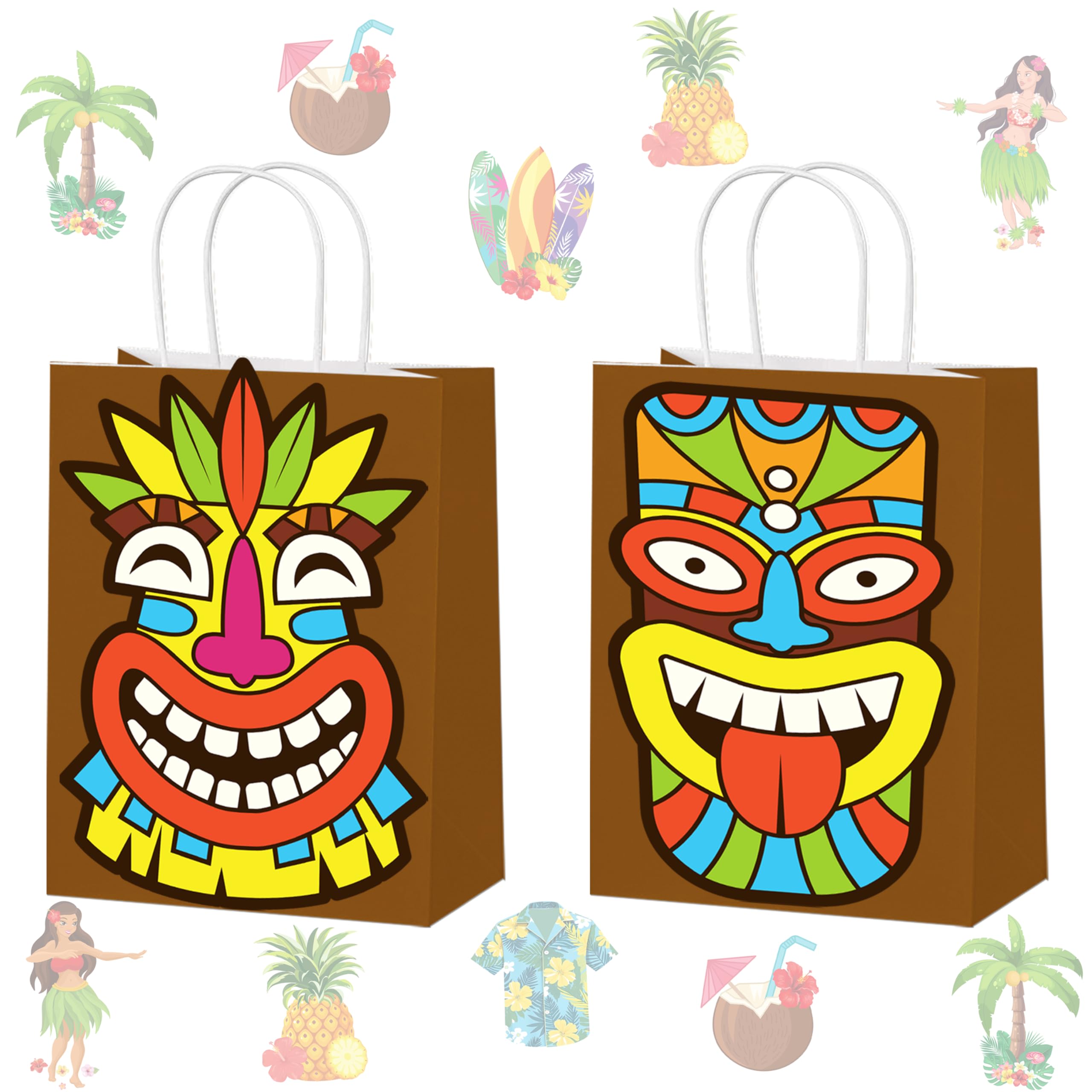 Hawaii Theme Party Paper Gift Bag,Luau Party Treat Bags,20 Pack Flamingo Pineapple Candy Party Goodie Bags with Thank You Stickers for Kids Birthday Party Tropical Baby Shower Summer Decorations
