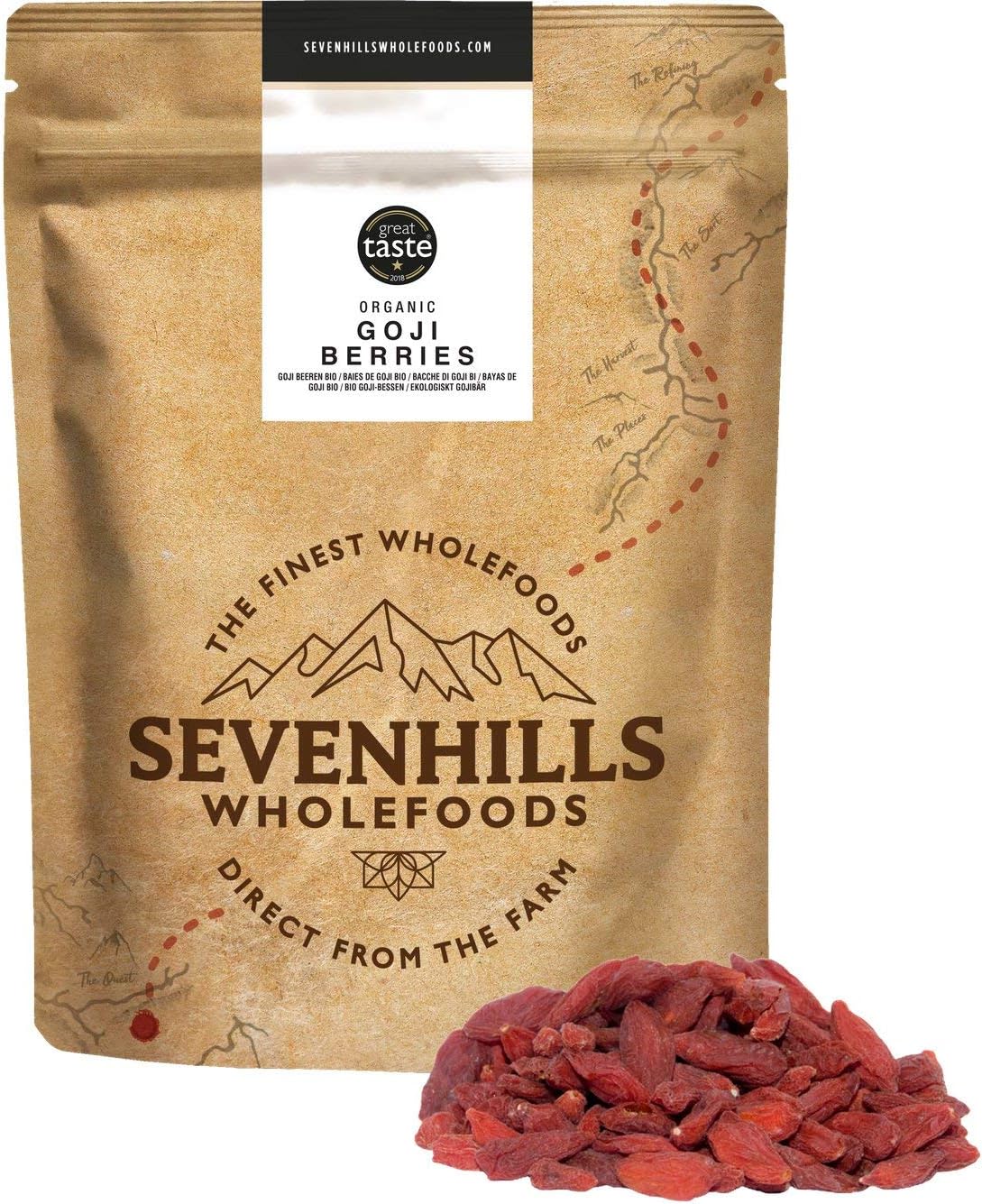 Sevenhills Wholefoods Organic Raw Goji Berries 500g, 500 g (Pack of 1)