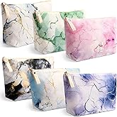 Boao 6 Pieces Canvas Cosmetic Bags Pouches for Purse with Zipper Printed Makeup Bag Multi Function Canvas Travel Pouch Organizer Pouch for Women Vacation Travel, 6 Styles(Marbling Style)