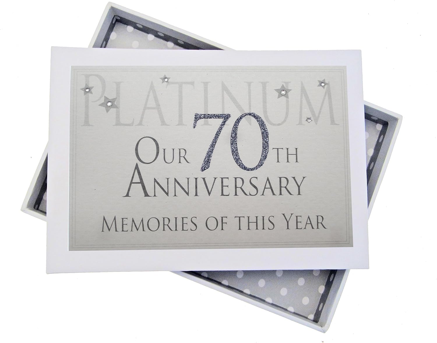 White Cotton Cards 70th Platinum Anniversary Memories of This Year, Tiny Album, Glitter & Words, Wood, 12.5x17.5x2.5 cm