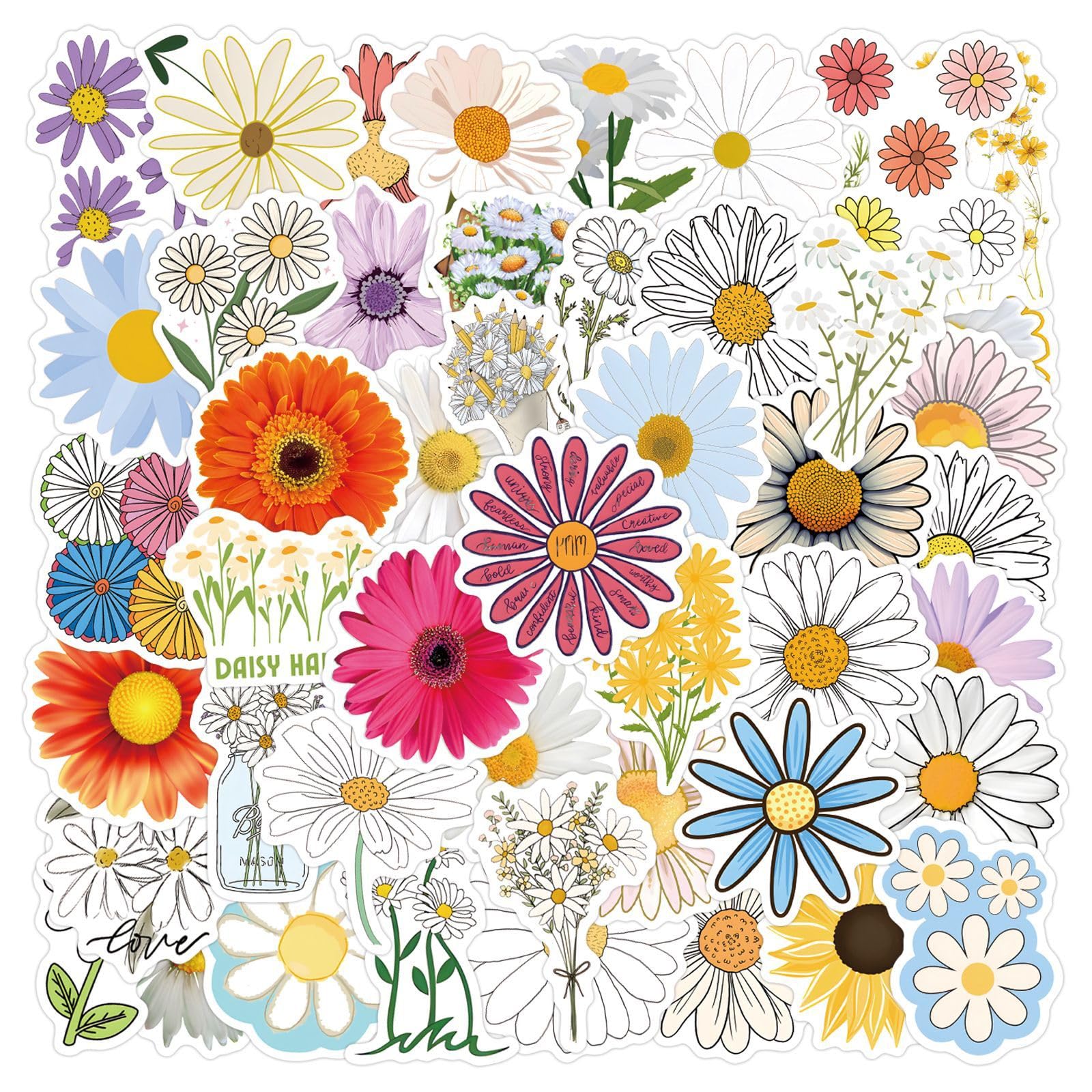 Photo 1 of 55PCS Cute Daisy Stickers Flower Stickers for Water Bottles Laptop Luggage Journaling, Eikecy Beautiful Plants Stickers Waterproof Vinyl Decals for Kids Teens Adults