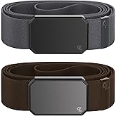 Black/Stone and Gun Metal/Brown Groove Belt Bundle - Men's Stretch Nylon Belt with Magnetic Aluminum Buckle, Lifetime Coverage - Large