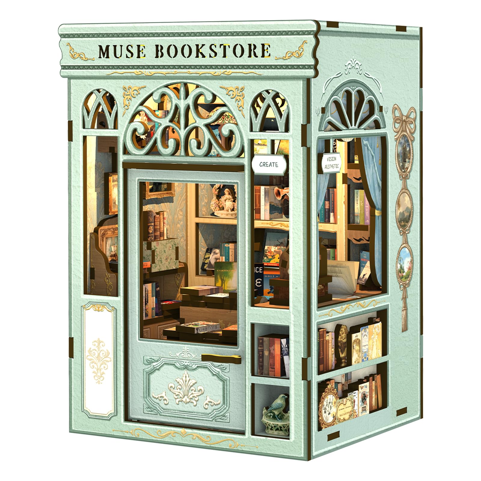 CUTEBEE Book Nook Kit - DIY Miniature Dollhouse Kits for Adults, 3D Wooden Model House kits with LED Bookshelf Decor, Gifts for Family, Friends | Book Lover (Muse Bookstore)