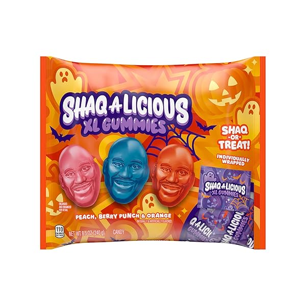 SHAQ-A-LICIOUS INDIVIDUALLY WRAPPED XL GUMMIES ORIGINAL FLAVOR SNACK SIZE, HALLOWEEN CHEWY CANDY BAG, 8.5 OZ