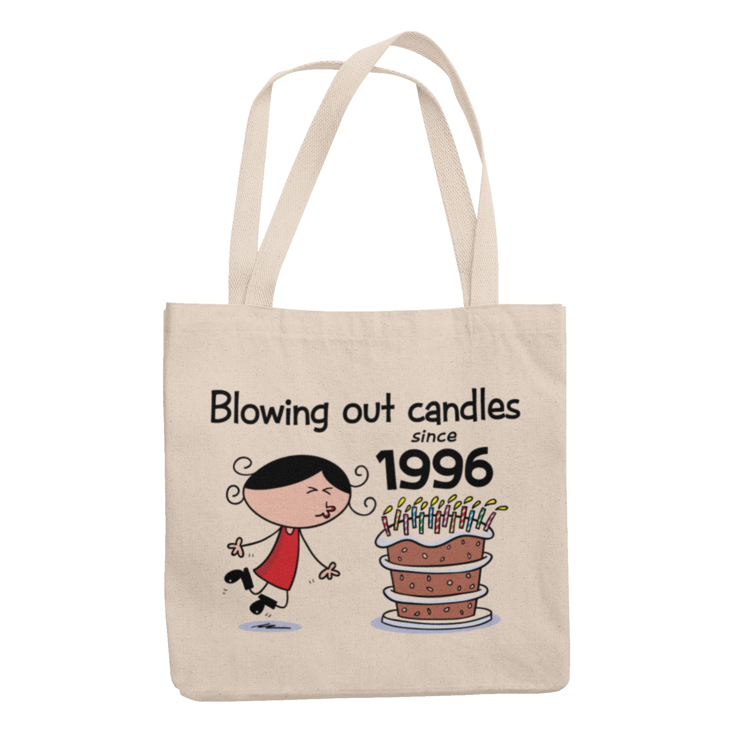 Tribal T-Shirts Blowing Out Candles Since 1996 Eco-Friendly 30th Birthday Gift Bag, Reusable 100% Cotton Shoulder Tote with Vibrant Print, 42x38cm - Ideal 30th Gift Bag.