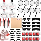 132Pcs Spy Detective Party Favors Birthday Supplies for Kids Birthday Supplies-Secret Agent Name Tags,Invisible Ink Pen,Magnifying Glass,Detective Glass,Ink Pad,Top Secret Sticker,Fake Mustache