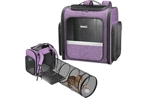 PAWTNERS Cat Backpack Carrier with Detachable Play Tunnel, 2 in 1 Cat Tunnel Backpack Suitable for Carrying & Playing, Expandable Dog Carrier for Small Medium Kitten Puppy, Suitable for Travel Hiking Camping