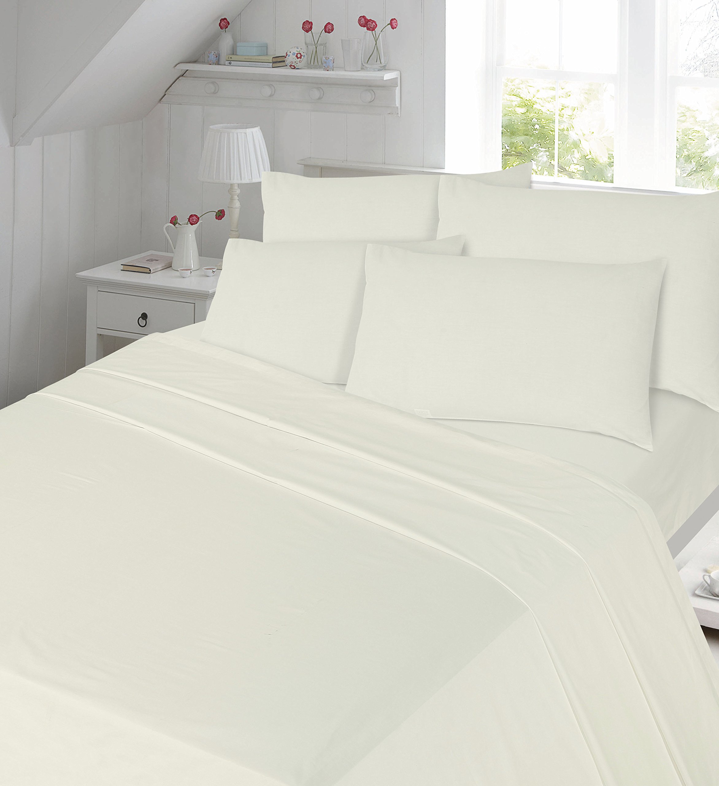 Thermal flannelette 100% brushed cotton flat sheets Or Pillow Pair plain luxury new (Single Flat Sheet, Cream)