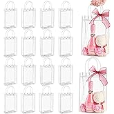 Jutieuo 24 Pack Clear Plastic Gift Bags with Handles, Reusable Transparent Party Favor Bags PVC Goodie Bag Bulk for Wedding, Baby Shower, Birthday (6.3" x 9.8" x 3.2")