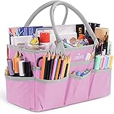 JJRING Craft and Art Tote - 600D Pink Nylon Fabric Art Sewing Organizer Bag with Pockets - for Craft, Scrapbooking, Medical, and Office Supplies Storage