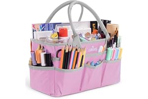 JJRING Craft and Art Tote - 600D Pink Nylon Fabric Art Sewing Organizer Bag with Pockets - for Craft, Scrapbooking, Medical, and Office Supplies Storage