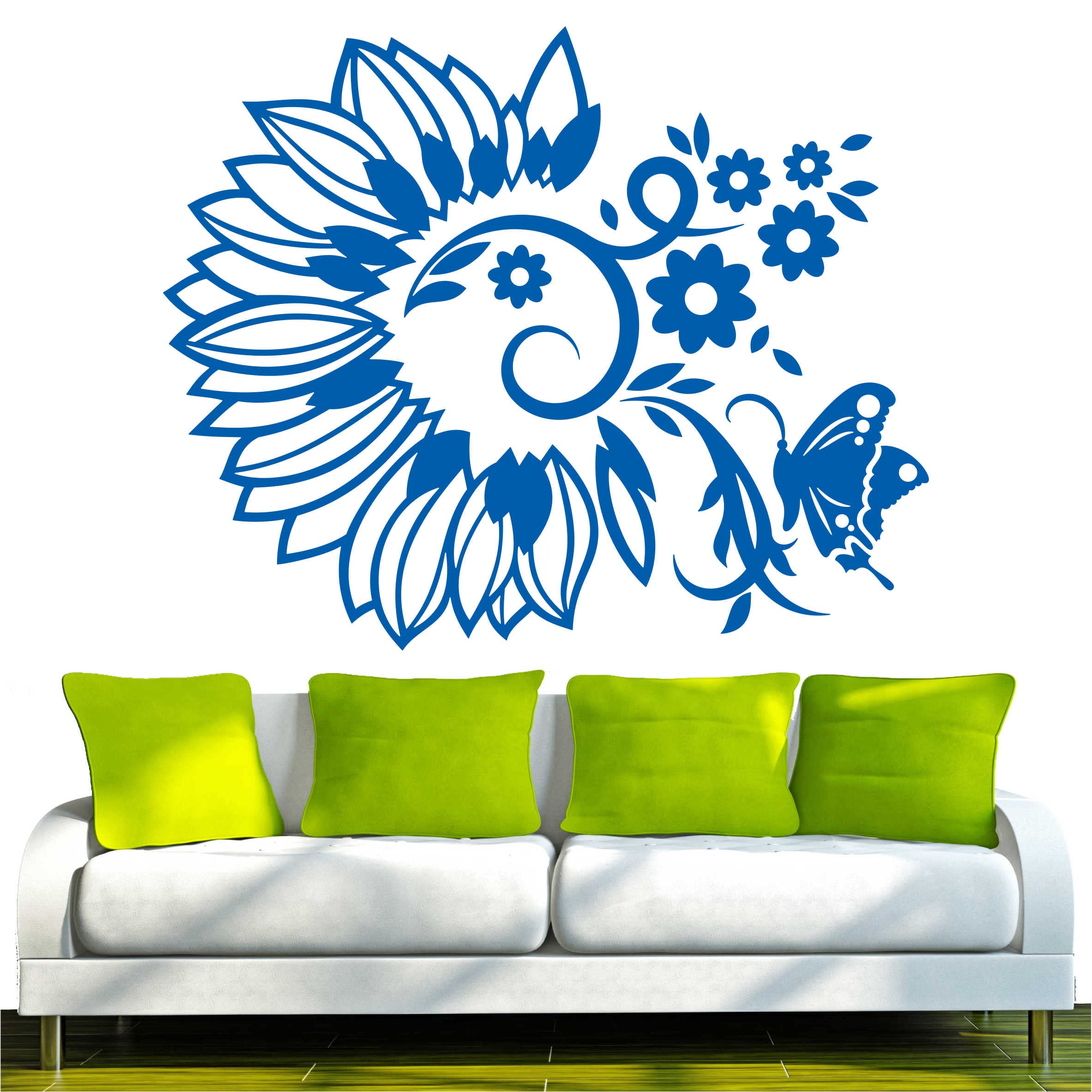 Indigos D170 Beautiful Flower Wreath Butterfly Vine Plant Tribal Wall Sticker 96 x 78 cm Turquoise Vinyl 96 x 78 x 1 cm