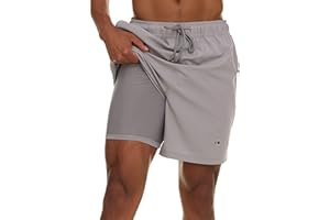 Champion Mens Swim Trunks with Compression Liner, 2 in 1 Mens Bathing Suit Shorts, 7 Inch Inseam Board Shorts for Swimming