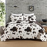 PANGUSHAN 100% Cotton Quilt King Size, Cow Print King Bedspread, King Size Lightweight Comforter, Reversible Western Bedding Set, Rustic Farmhouse Quilt with Pillow Shams, 3 Piece, Brown