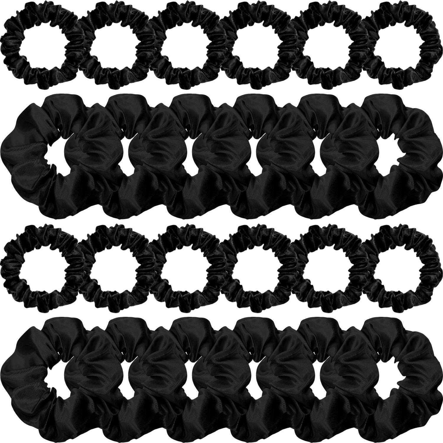 Photo 1 of WILLBOND 24 Pieces Satin Hair Scrunchies Silky Elastic Bands Skinny Solid Hair Ties Ropes Ponytail Holder for Women Headdress Accessories Decorations, 2 Sizes(Black)