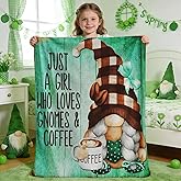 Ivarunner Coffee Gnome Blanket for Girls- Gnomes Gifts for Gnome Lovers, Daughter, Kids, Galentine's Day Soft Spring Gnome Theme Throw Blanket, 50x40 Inches