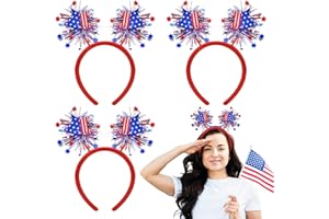 PhyLence 3 Pcs 4th of July Patriotic Star Headbands – Red White and Blue Tinsel Head Boppers for Independence Day, Memorial Day, Veterans Day, and USA-Themed Party Accessories