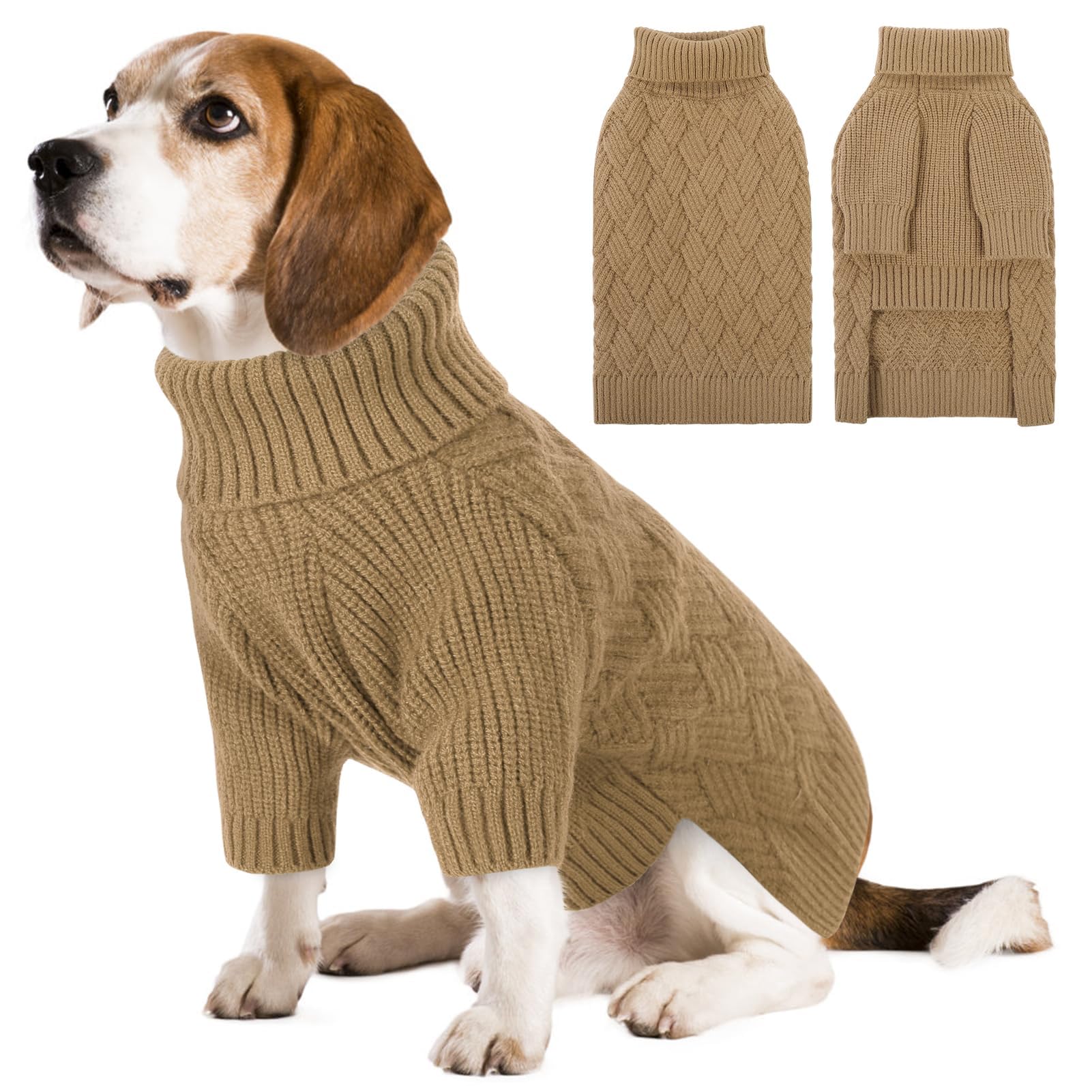 AOFITEE Dog Jumper, Warm Dog Jumpers for Large Dogs, Large Dogs Christmas Jumper Dachshund Sweater, Turtleneck Sausage Jumpers French Bulldog Sweaters Knitwear for Winter (Brown L)