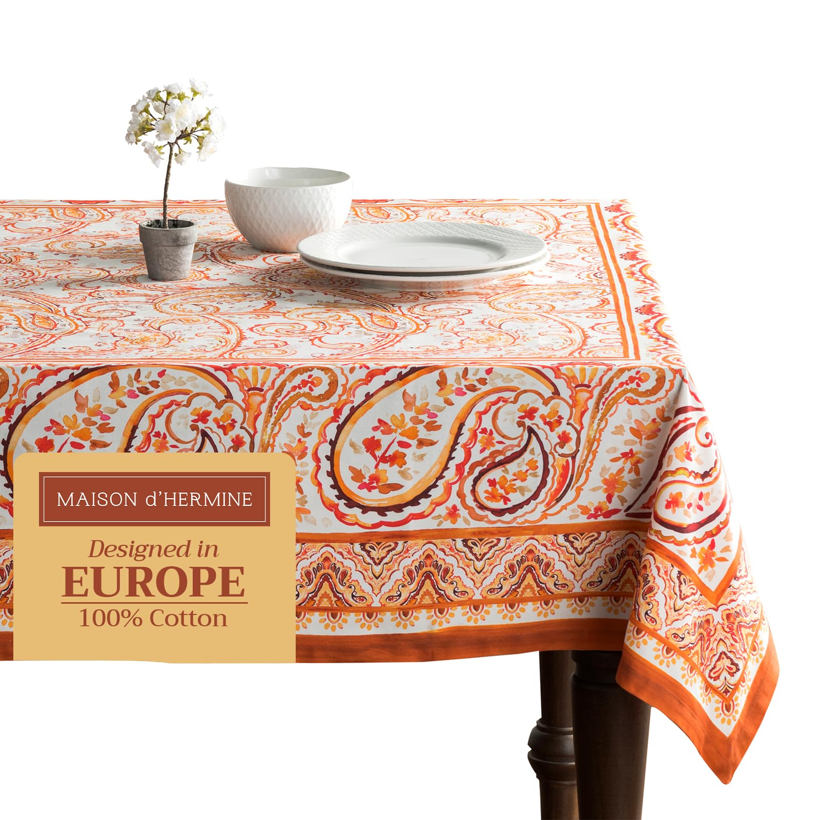 Photo 1 of Maison d' Hermine Table Cloth Square Table 100% Cotton 60 x 60 Inches Fall Tablecloth Reusable Everyday Use for Thanksgiving Christmas Decorations Dining Farmhouse Party (Palatial Paisley)