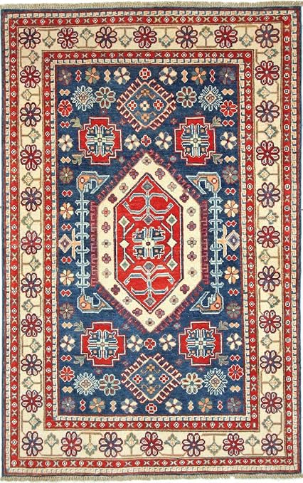 Kazak 188x122 Tapis Oriental Gris Foncérose Noués à La Main