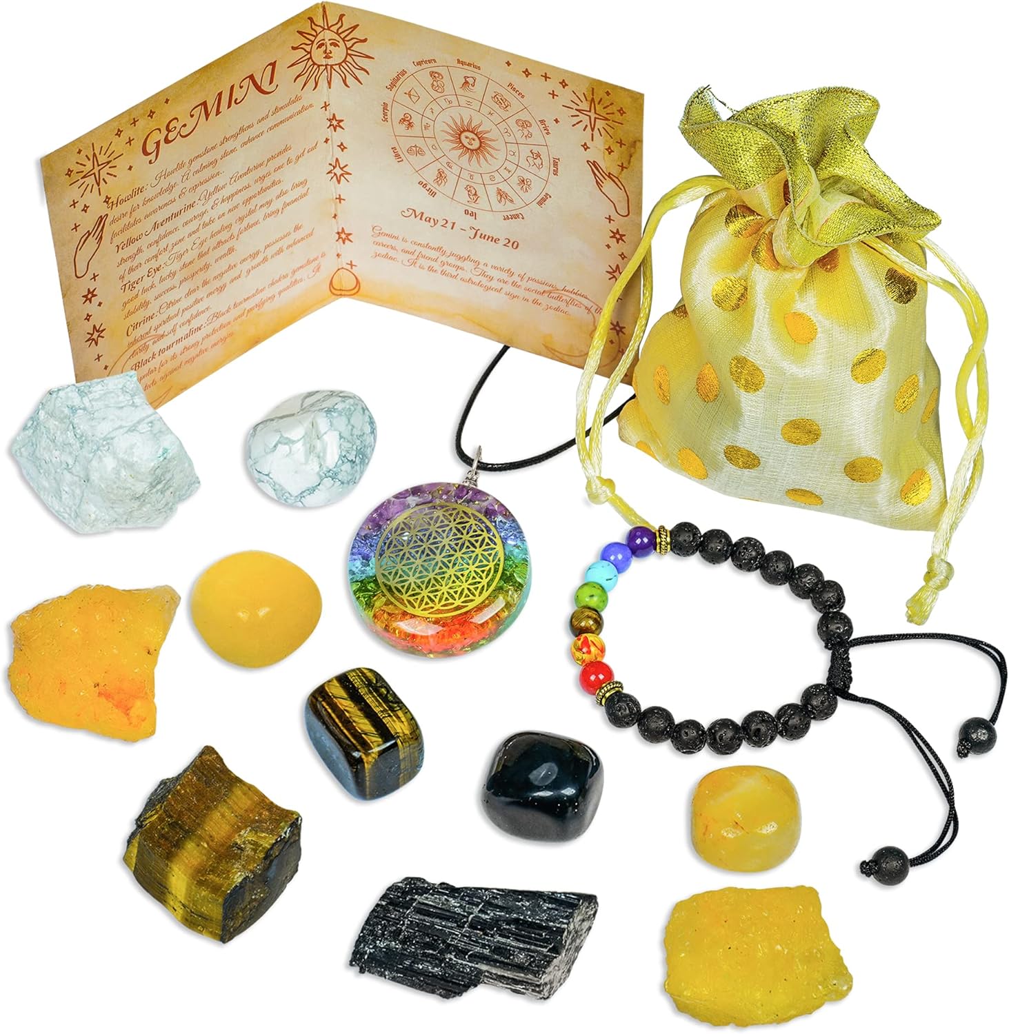 Mixed Media - Gemini Crystal Set - Healing Crystals Gifts for Gemini Women - Gemeni Stone Crystal Birthstones - Horoscope Gemini Astrology Room Decor - Zodiac Sign Stones - Gemini Gifts