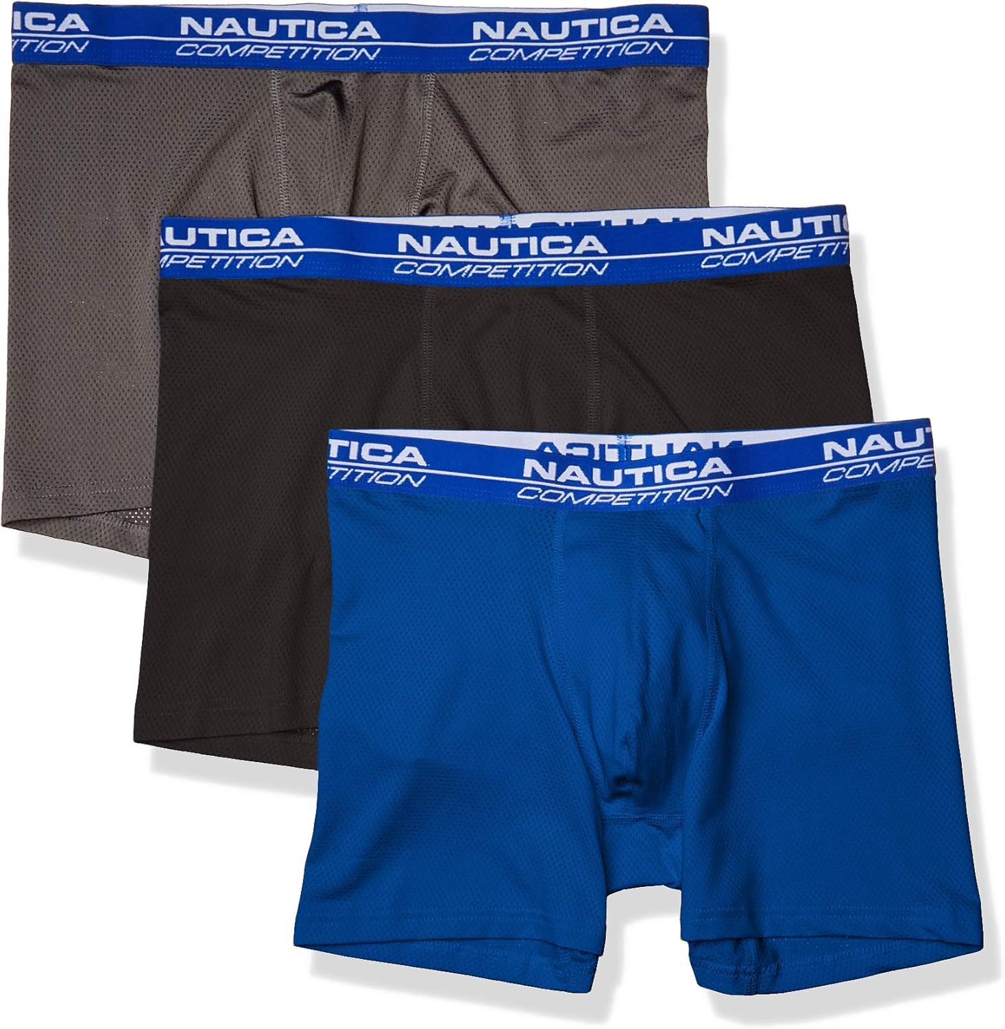 Nautica Men's Competition 3 Pack Mesh Boxer Brief, Charcoal/Lead Blue