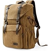 BAGSMART Camera Backpack, DSLR Camera Bag, Waterproof Camera Bag Backpack for Photographers, Fit up to 15" Laptop with Rain Cover and Tripod Holder, Khaki
