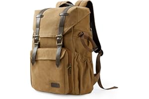 BAGSMART Camera Backpack, DSLR Camera Bag, Waterproof Camera Bag Backpack for Photographers, Fit up to 15" Laptop with Rain Cover and Tripod Holder, Khaki