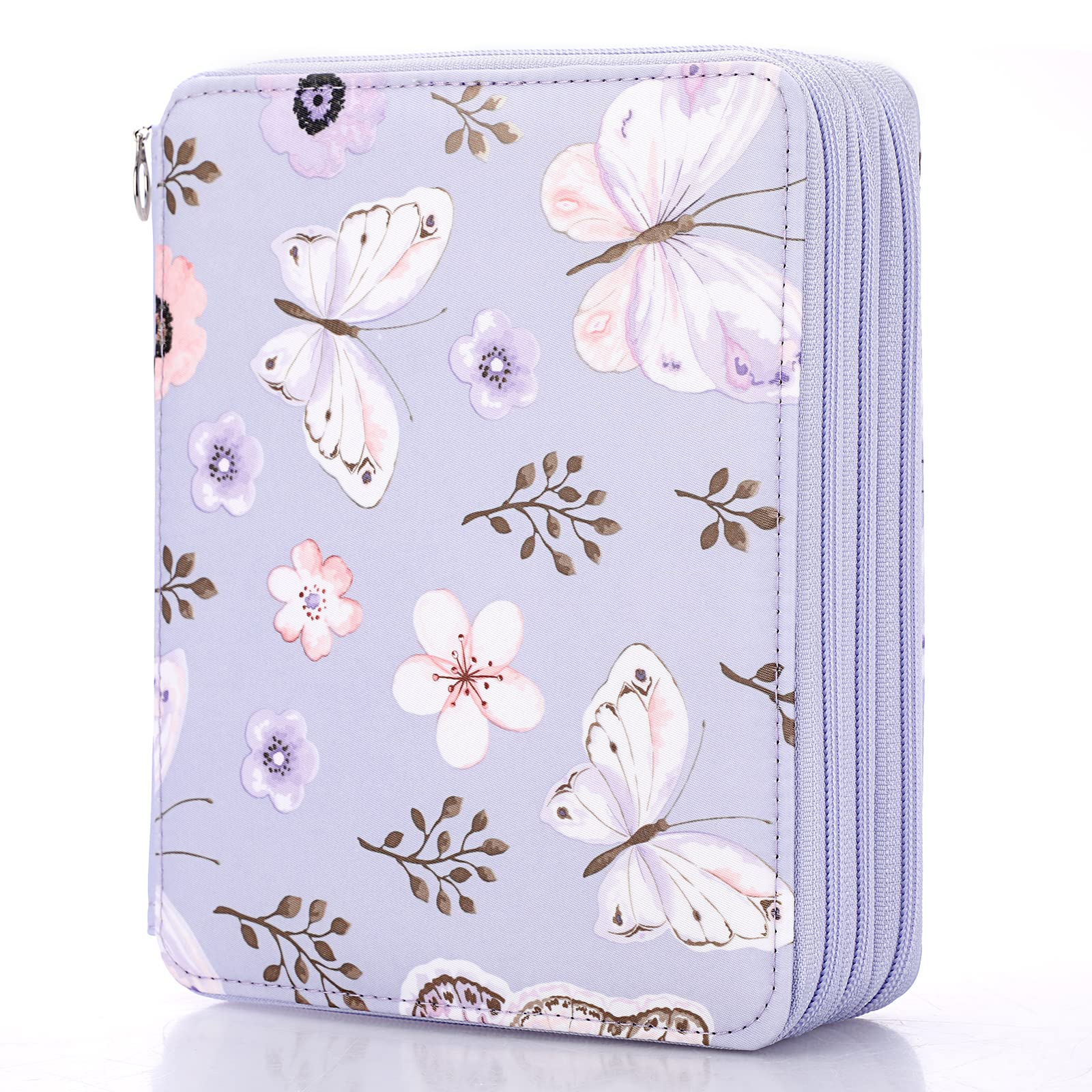 BSTKEY 120 Slots Pencil Wrap Case Colored Pencil Holder, Pencil Pouch Bag Pen Storage Organizer with Zipper for Colored Pencils Stationery (Purple Butterfly)