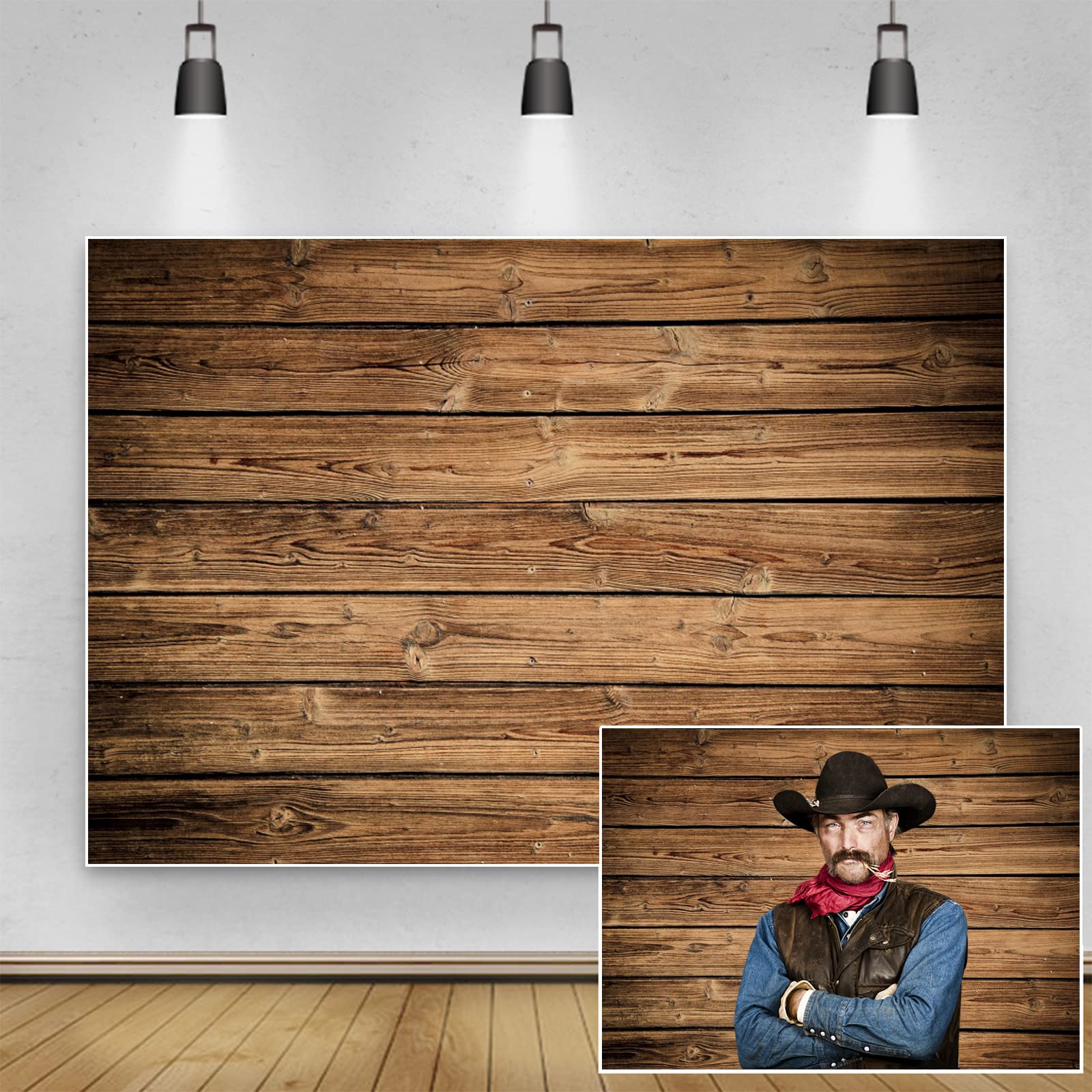 Renaiss 10x8ft Rustic Wood Backdrop Brown Wooden Plank Wall Floor Photography Backgrounds for Bridal Baby Shower Birthday Party Decor Banner Kids Portrait Photo Studio Props