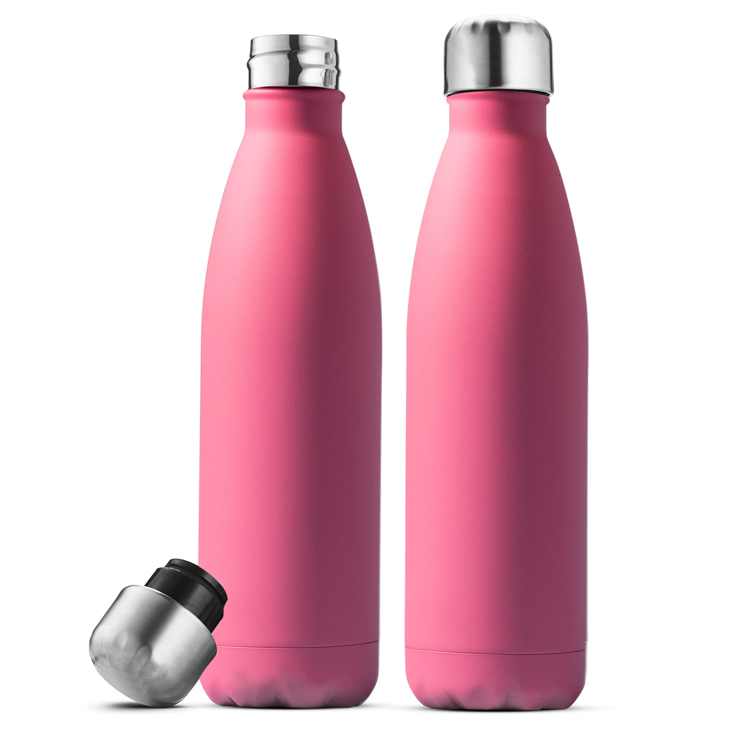 FineDine Triple Insulated Stainless Steel Water Bottle (Set of 2) 500ml Insulated Water Bottles, 100% Leakproof Travel Bottle Keeps Hot and Cold - BPA-Free Reusable Flask
