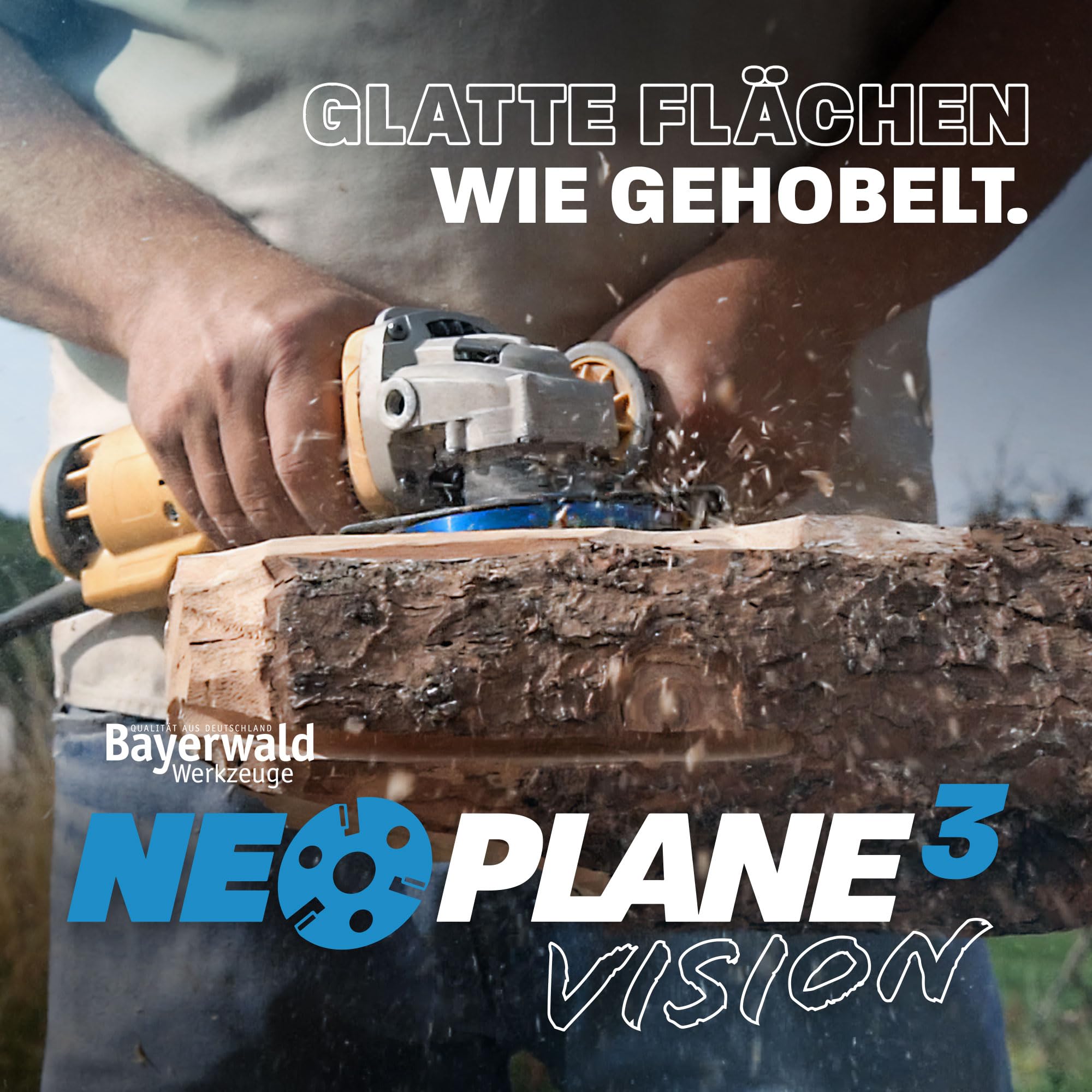 QUALITÄT AUS DEUTSCHLAND Bayerwald Werkzeuge NeoPlane - Frässcheibe Schnitzscheibe für Holz passend Winkelschleifer - Carving mit freier Sicht - wechselbare TiN-beschichtete HM Zähne lange Standzeit 2