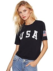 SweatyRocks Women's Graphic T Shirts Letter Print