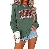 Christmas Sweatshirts for Women Merry and Bright Graphic Long Sleeve Shirt Sequin Xmas Holiday Fall Gifts Tops