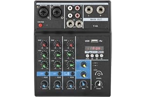 Professional 4 Channel Audio Mixer, Sound Board Console System, DJ Audio Mixer USB Stereo Mixing Console with Sound Card for 