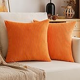 EMEMA Fall Orange Throw Pillow Covers Corduroy Decorative Soft Striped Square Cushion Covers Spring Pillowcases for Couch Sofa Bedroom Chair Car 16x16 Inch Set of 2