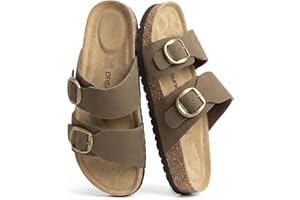 DREAM PAIRS Women's Genuine Cork Footbed Slide Sandals Comfortable Arch Support Cushioned Flat Sandals Summer Shoes