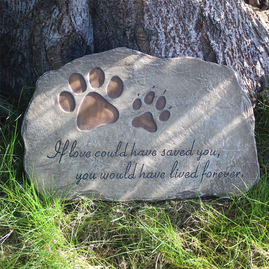Paw Prints Dog Pet Memorial Stone, Pet Garden Stone Grave Marker for Dog or Cat, Hand-Painted Pet Memorial Gift Indoor or Outdoor, 11" x 8"