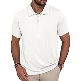 KUYIGO Mens Textured Polo Shirts Short Sleeve Casual Polo Regular Fit Stretchy Golf Shirts