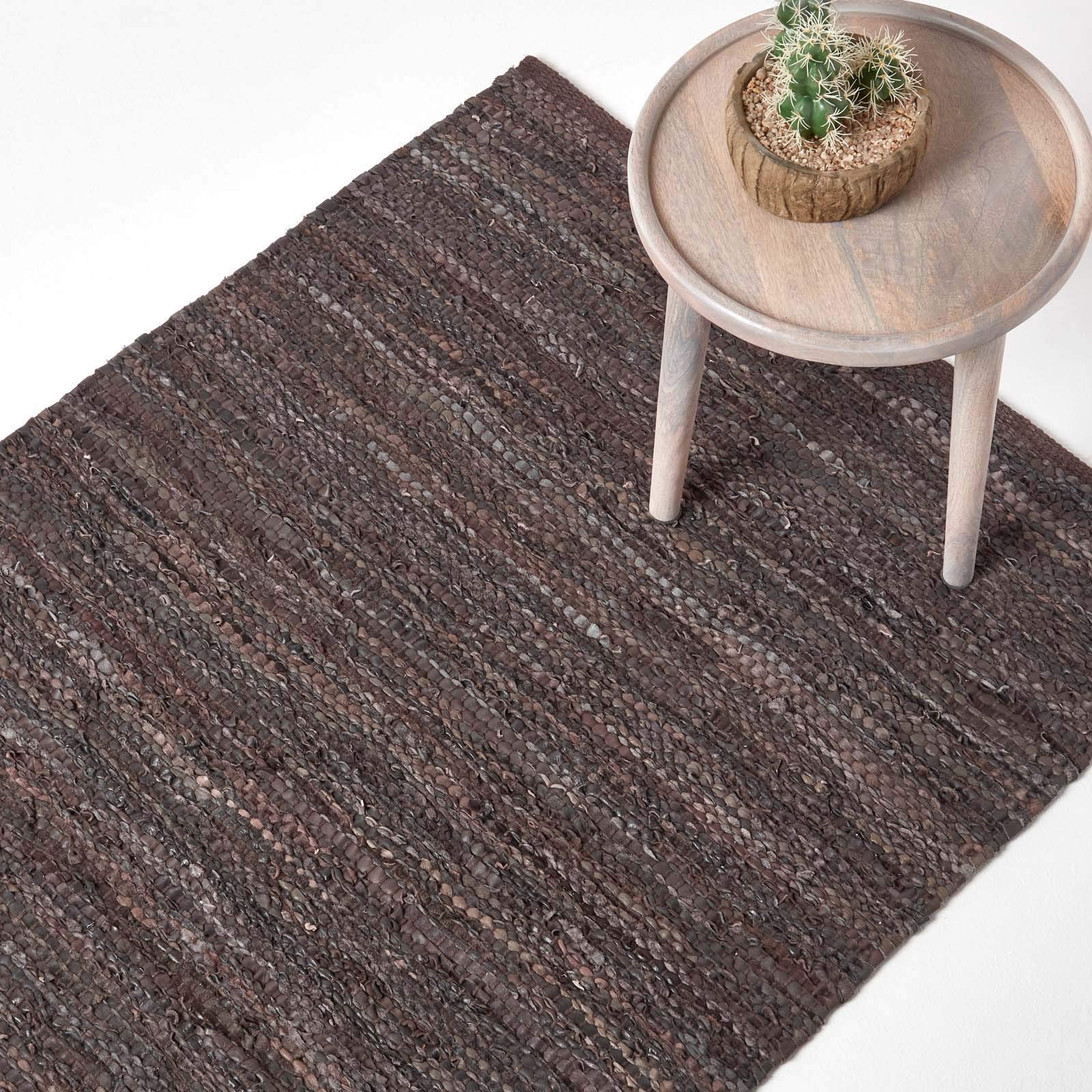Buy HOMESCAPES Leather Rug Denver Brown 150x240 cm. Recycled Eco