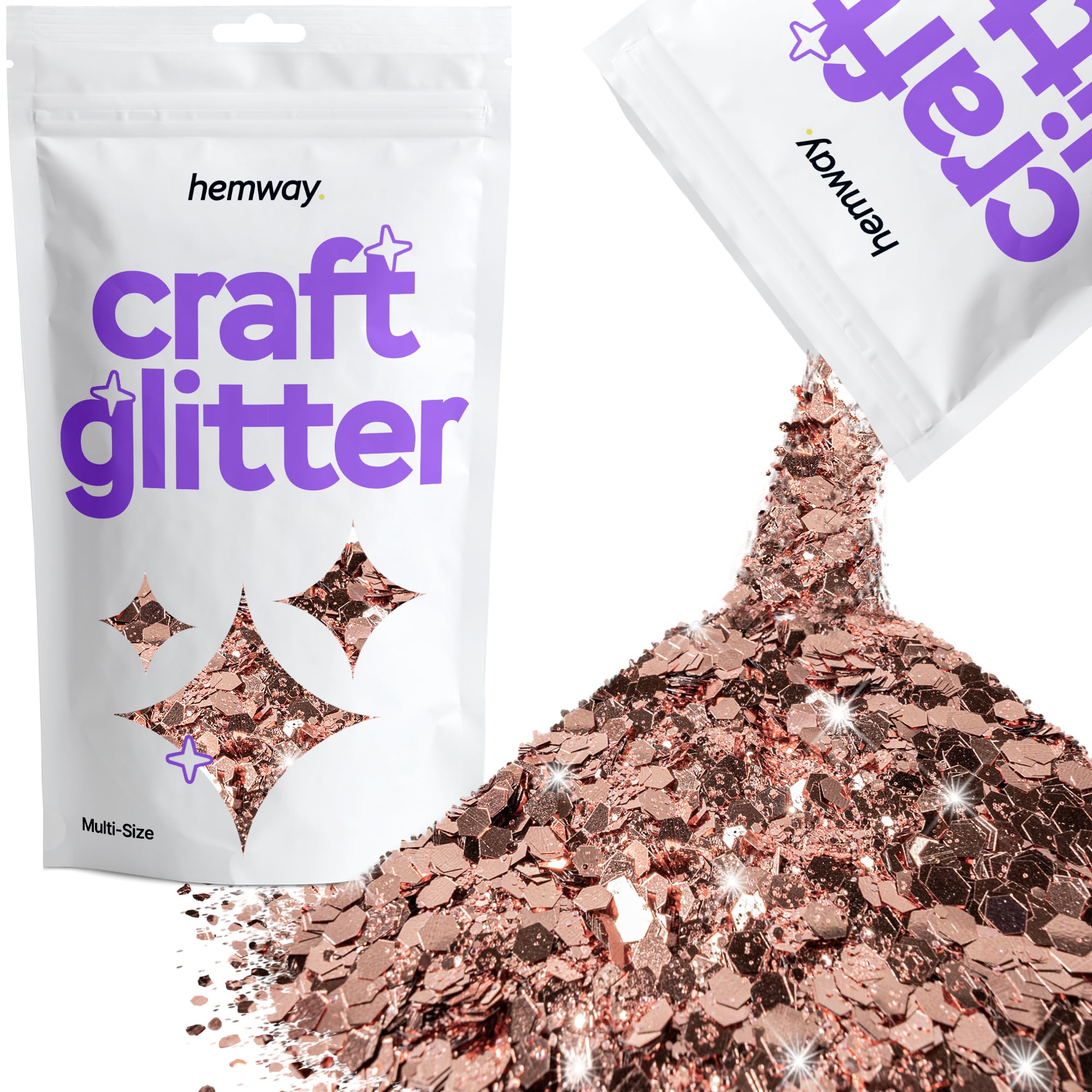 Hemway Craft Glitter Rose Gold 100g Multi Size Glitter for Crafts, Resin, Cosmetic, Nail, Face, Body, Festival, Tumblers, Art, Candle, Crafting