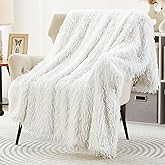 DREAMNINE 850GSM Fluffy Feather Faux Fur Throw Blanket for Couch Sofa 50" x 60", Decorative Soft Cute Shaggy Fuzzy Blankets, Warm Blankets for Winter,Reversible Cozy Furry Blanket for Valentine, White