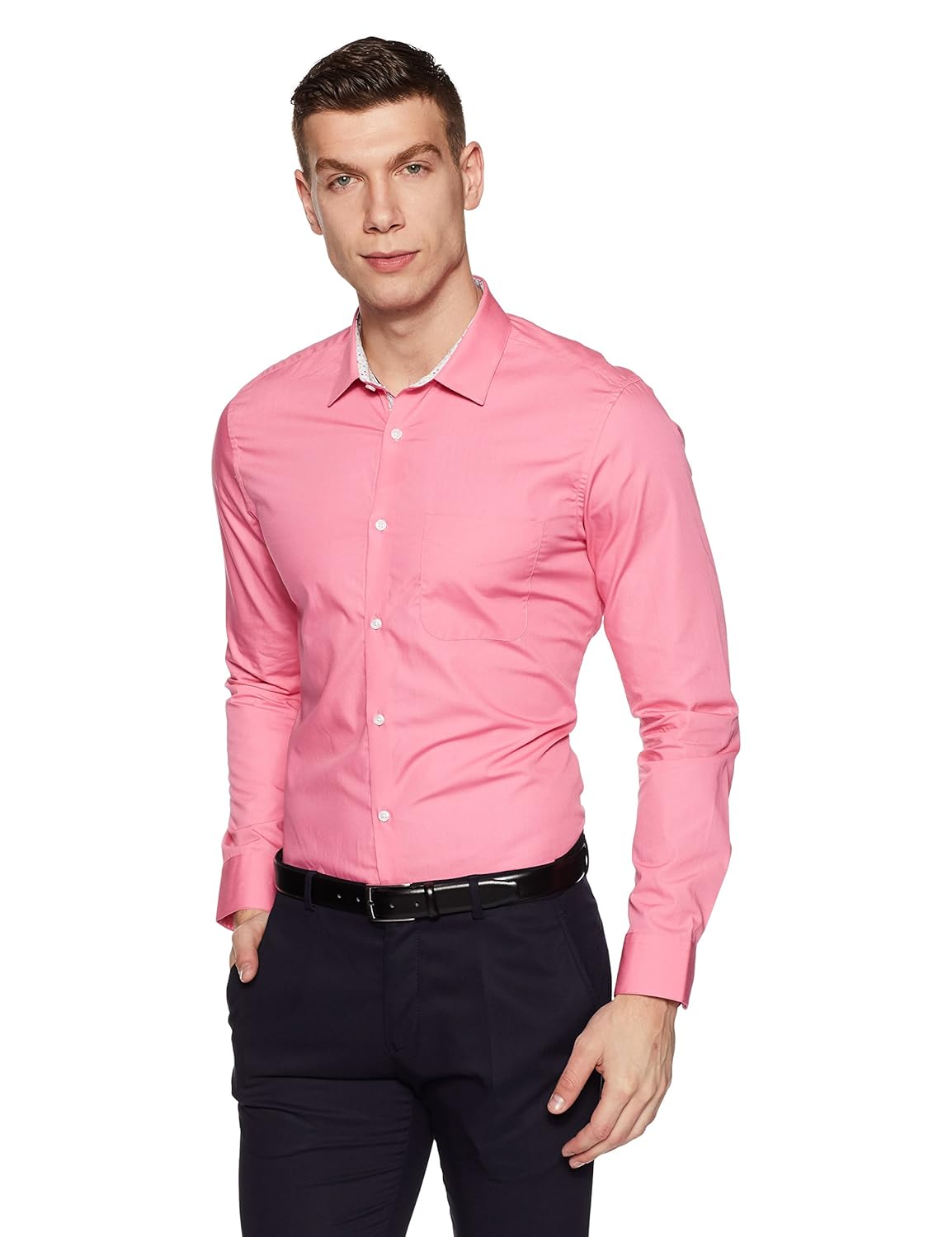 peter england men's solid slim fit formal shirt